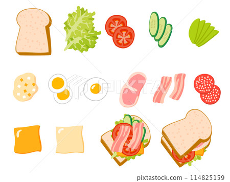 一套三明治配料和成品三明治 114825159