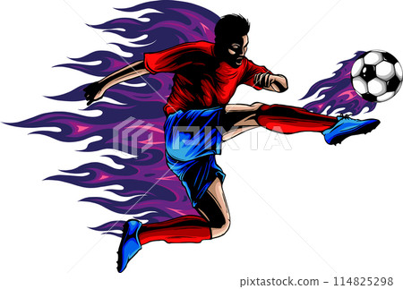 Soccer Player Kicking Ball Vector. Football Player Vector Illustration Soccer Player Kicking Ball Vector. Football Player Vector Illustration 114825298
