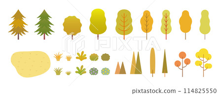 簡單的插圖圖示收集樹木和植物與秋葉平面向量材料隔離在白色背景 114825550