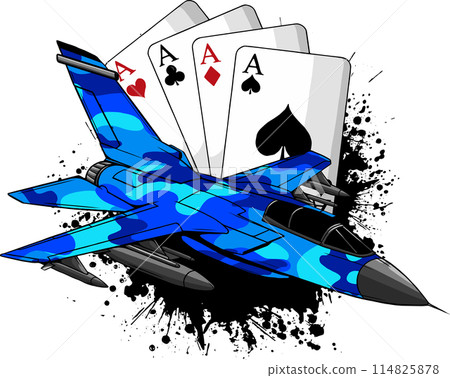 Vector illustration of Cartoon Military Jet Fighter Plane. 114825878