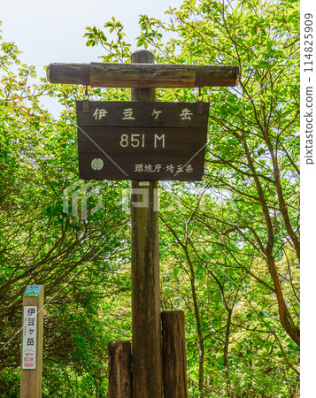 Signpost at the summit of Izugatake, a famous peak in Okumusashi, Saitama (spring) Signpost at the summit of Izugatake, a famous peak in Okumusashi, Saitama (spring) 114825909