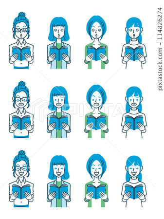 Illustration of a woman holding a book 114826274