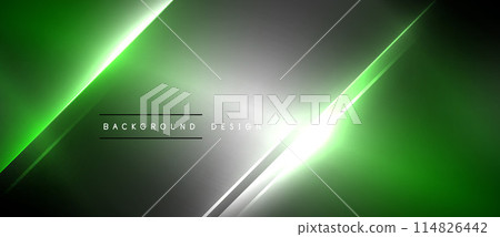 There are glowing green lines on a dark background 114826442