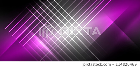 There are glowing lines set against a background of purple and black 114826469