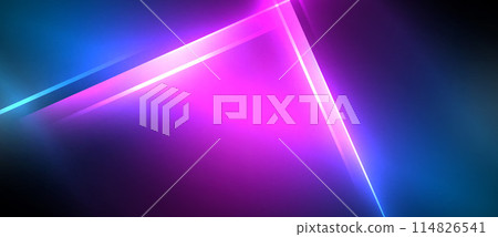 A purple and blue light beam shines on a dark background with a rectangle shape 114826541
