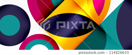 A variety of vibrant circles and triangles against a white backdrop A variety of vibrant circles and triangles against a white backdrop 114826633