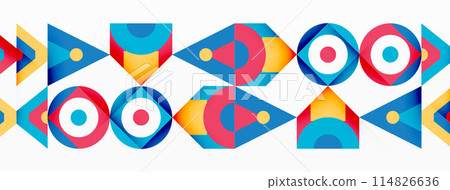 Colorful geometric pattern with arrows and circles on white background Colorful geometric pattern with arrows and circles on white background 114826636