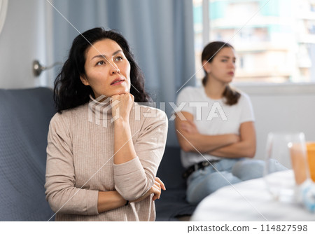 Young female couple quarreling at home Young female couple quarreling at home 114827598