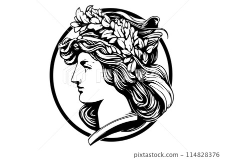 Aphrodite head hand drawn ink sketch. Engraved style vector illustration. 114828376