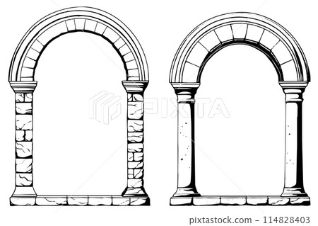 Greek column, architecture arch, roman pillar, doorway, archway vector sketch set. Greek column, architecture arch, roman pillar, doorway, archway vector sketch set. 114828403