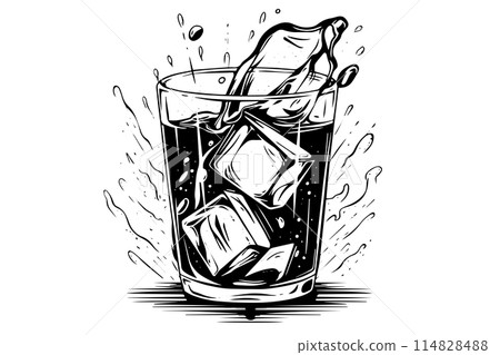 Alcoholic cocktail hand drawn pop art ink sketch. Engraved style vector illustration. 114828488