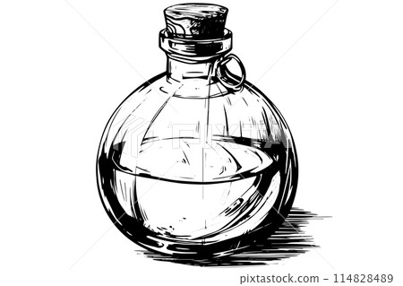 Vintage glass milk bottle woodcut engraved vector sketch. 114828489