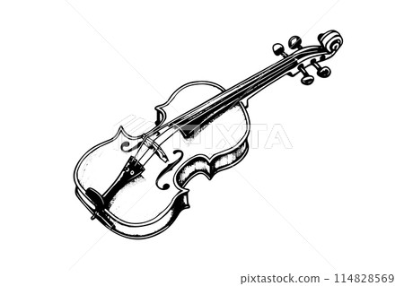 Violin or guitar hand drawn ink sketch. Engraved style vector illustration. 114828569
