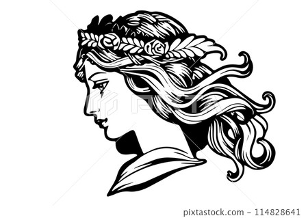 Aphrodite head hand drawn ink sketch. Engraved style vector illustration. 114828641