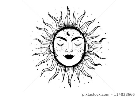 Vintage Sun Emblem: Mystical Celestial Design with Esoteric Symbolism. Vector Illustration. 114828666