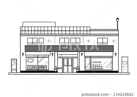 Storefront line design. Hand drawn shop line art vector illustration. Storefront line design. Hand drawn shop line art vector illustration. 114828682