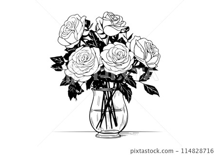Rose flower hand drawn ink sketch. Engraving style vector illustration. Rose flower hand drawn ink sketch. Engraving style vector illustration. 114828716