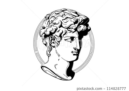 Hermes head hand drawn ink sketch. Engraved style vector illustration. 114828777