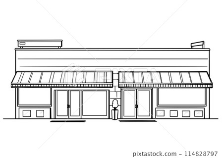 Storefront line design. Hand drawn shop line art vector illustration. 114828797