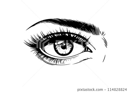 Woman cute eyes hand drawn ink sketch. Engraved style vector illustration. 114828824
