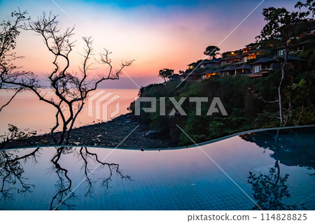 View of Cape Panwa beach at sunset, in Phuket, Thailand View of Cape Panwa beach at sunset, in Phuket, Thailand 114828825