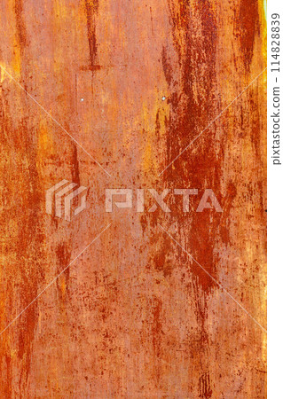 rusty flat sheet metal surface full-frame background and texture with leftovers of white paint 114828839