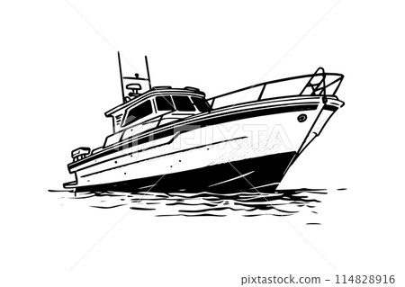 Super cruise yacht drawing vector sketch. Sea trip fishing drawing. 114828916