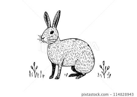 Vintage Rabbit Sketch: Hand-Drawn Vector Illustration, Easter Bunny. Vintage Rabbit Sketch: Hand-Drawn Vector Illustration, Easter Bunny. 114828943