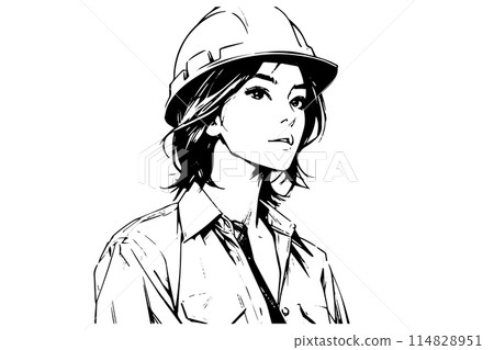 Engineer or arhitect worker woman in safety helmet vector sketch. Construction job. Engineer or arhitect worker woman in safety helmet vector sketch. Construction job. 114828951
