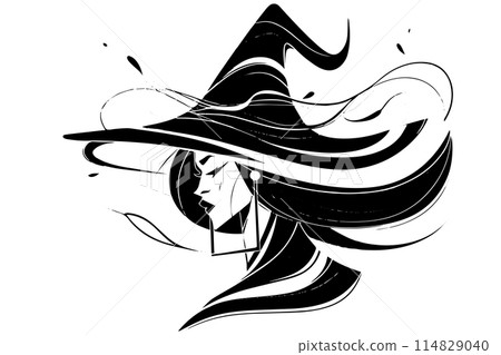 Witch enchantress hand drawn ink sketch. Engraved style vector illustration. Witch enchantress hand drawn ink sketch. Engraved style vector illustration. 114829040