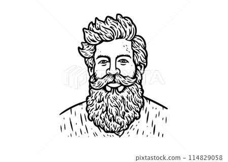 Vintage Hipster Portrait: Hand-Drawn Vector Illustration of a Bearded Man. Vintage Hipster Portrait: Hand-Drawn Vector Illustration of a Bearded Man. 114829058