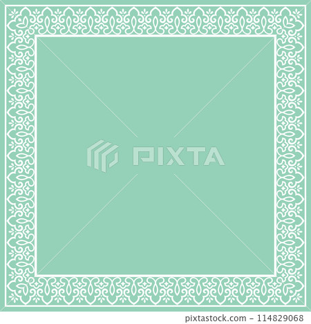 Decorative frame Elegant vector element for design in Eastern style, place for text. Floral green and white border. Lace illustration for invitations and greeting cards Decorative frame Elegant vector element for design in Eastern style, place for text. Floral green and white border. Lace illustration for invitations and greeting cards 114829068