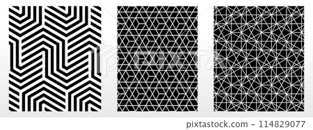 Geometric set of seamless black and white patterns. Simple vector graphics. 114829077