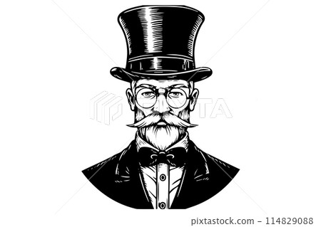 Classic portrait of a Victorian gentleman in engraved style vector illustration. Classic portrait of a Victorian gentleman in engraved style vector illustration. 114829088