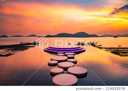 View of Cape Panwa beach at sunset, in Phuket, Thailand View of Cape Panwa beach at sunset, in Phuket, Thailand 114829159