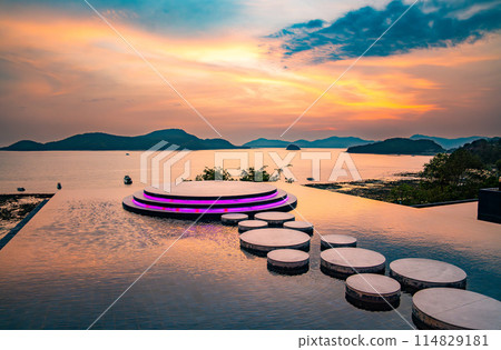 View of Cape Panwa beach at sunset, in Phuket, Thailand View of Cape Panwa beach at sunset, in Phuket, Thailand 114829181