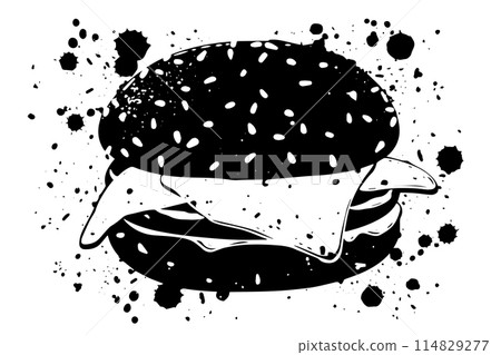Vintage Sketch Vector: Classic Hamburger Icon with Retro Fast Food Graffiti Style. 114829277