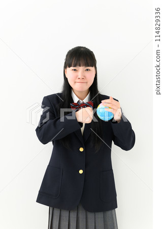 Girl holding a globe Global warming Eco Girl holding a globe Global warming Eco 114829336