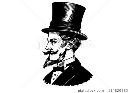 Classic portrait of a Victorian gentleman in engraved style vector illustration. 114829383