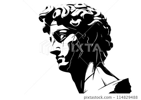 Greek antique statue head etching vector sketch. Profile view of sculpture bust. Greek antique statue head etching vector sketch. Profile view of sculpture bust. 114829488