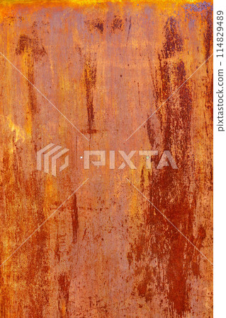 rusty flat sheet metal surface full-frame background and texture with leftovers of white paint rusty flat sheet metal surface full-frame background and texture with leftovers of white paint 114829489