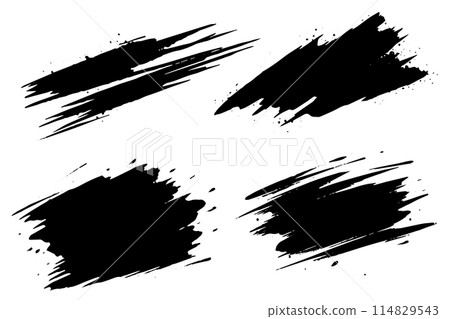 Vector set of ink splashes. Black inked splatter dirt stain splattered spray splash with drops blots isolated. 114829543