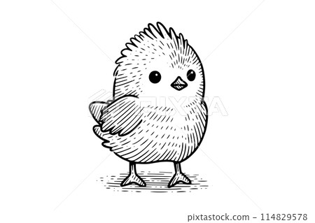 Cute little chicken hand drawn ink sketch. Engraved style retro vector illustration. 114829578