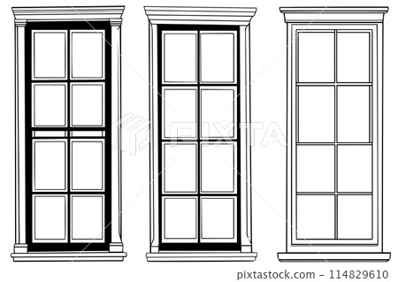 Hand-drawn Window Sketch. Vintage Vector Illustration of an Close Frame. Hand-drawn Window Sketch. Vintage Vector Illustration of an Close Frame. 114829610