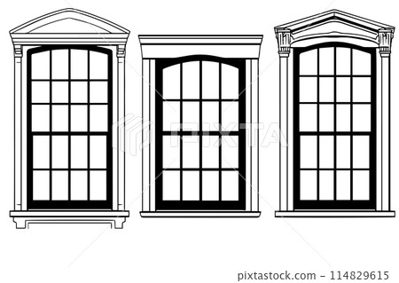 Hand-drawn Window Sketch. Vintage Vector Illustration of an Close Frame. Hand-drawn Window Sketch. Vintage Vector Illustration of an Close Frame. 114829615
