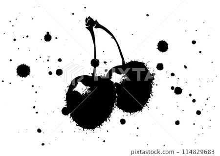 Vintage Sketch Vector: Cherry Fruit Graffiti with Blackberry Silhouette and Hand-Drawn Branch. Vintage Sketch Vector: Cherry Fruit Graffiti with Blackberry Silhouette and Hand-Drawn Branch. 114829683