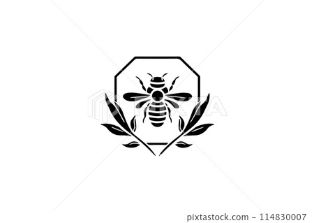 Bee Logo Vector: Graphic Design Illustration of Honeycomb Emblem. 114830007
