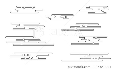 Horizontal line drawing of Japanese-style clouds, E-haze material illustration Horizontal line drawing of Japanese-style clouds, E-haze material illustration 114830025