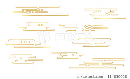 Horizontal gold line drawing of Japanese-style clouds, E-haze material illustration Horizontal gold line drawing of Japanese-style clouds, E-haze material illustration 114830028