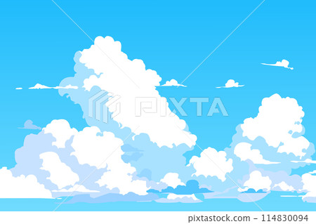 Vector blue sky clouds. Anime clean style. Background design. 114830094